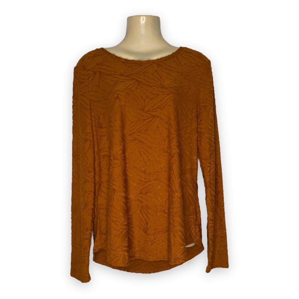 Simply Vera Long Sleeve Tunic Top Textured Cognac Small